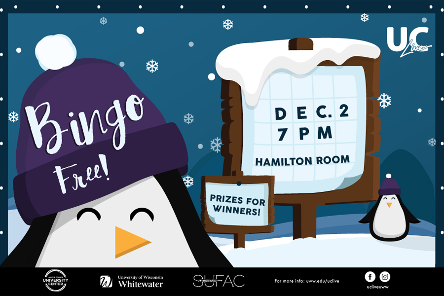 Bingo graphic with a penguin wearing a winter hat.