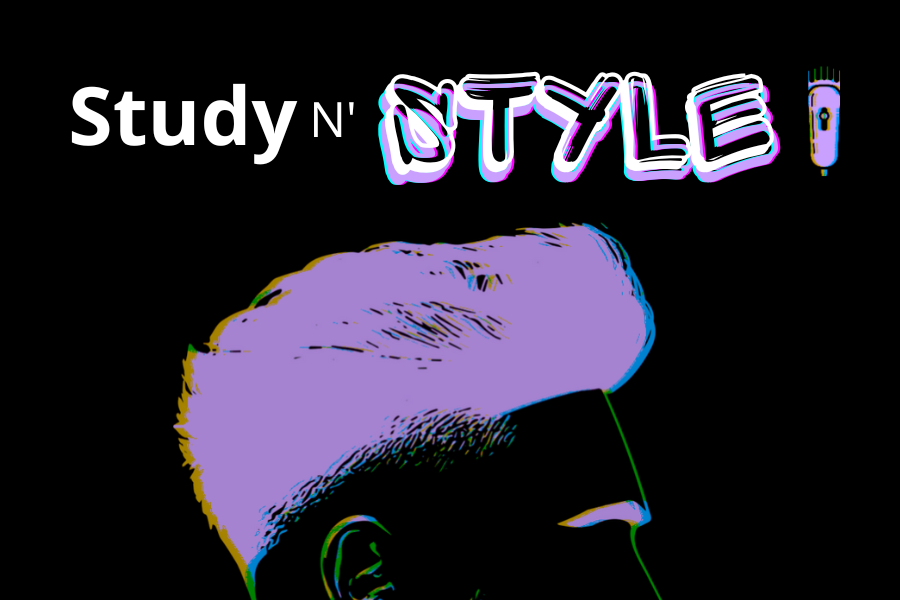Study and style graphic on a black background.