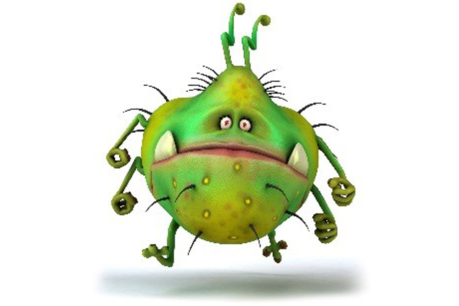 Graphic of a green virus.