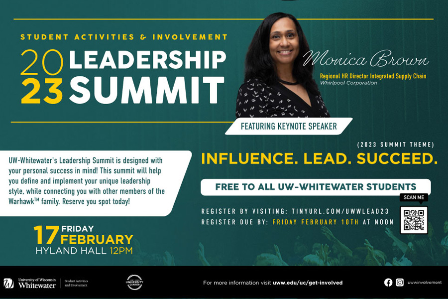 Leadership summit graphic on a green background.