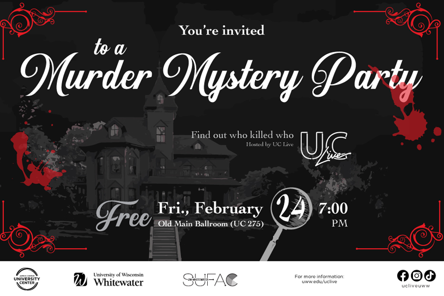 Murder mystery party graphic.