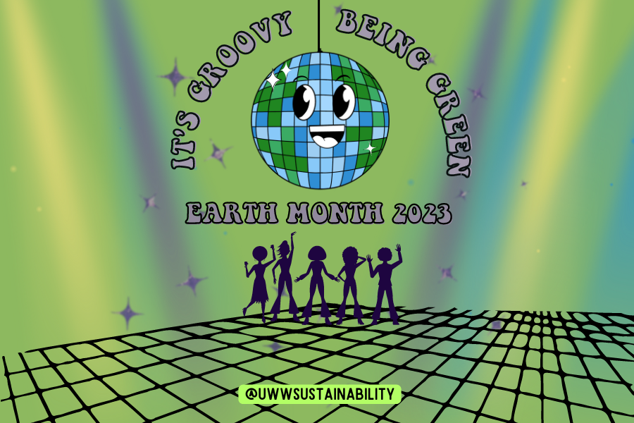 Earth month graphic with green background.