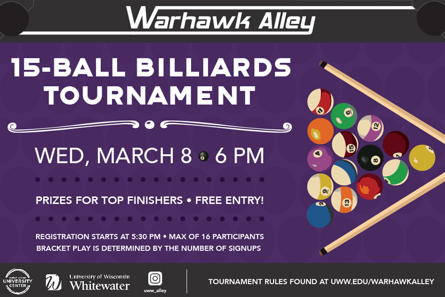 15-ball billiards tournament graphic.