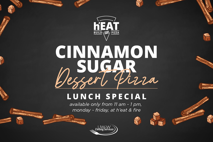 Cinnamon sugar dessert pizza graphic.