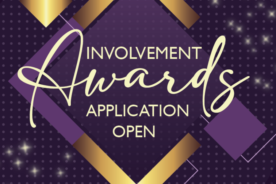 Involvement Awards graphic with purple background and stars.