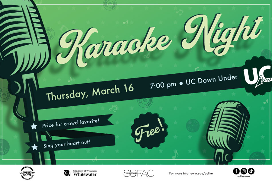 Karaoke night graphic on a green background.