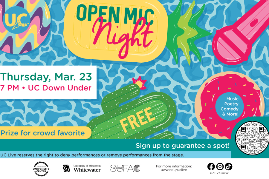 Open mic night graphic.