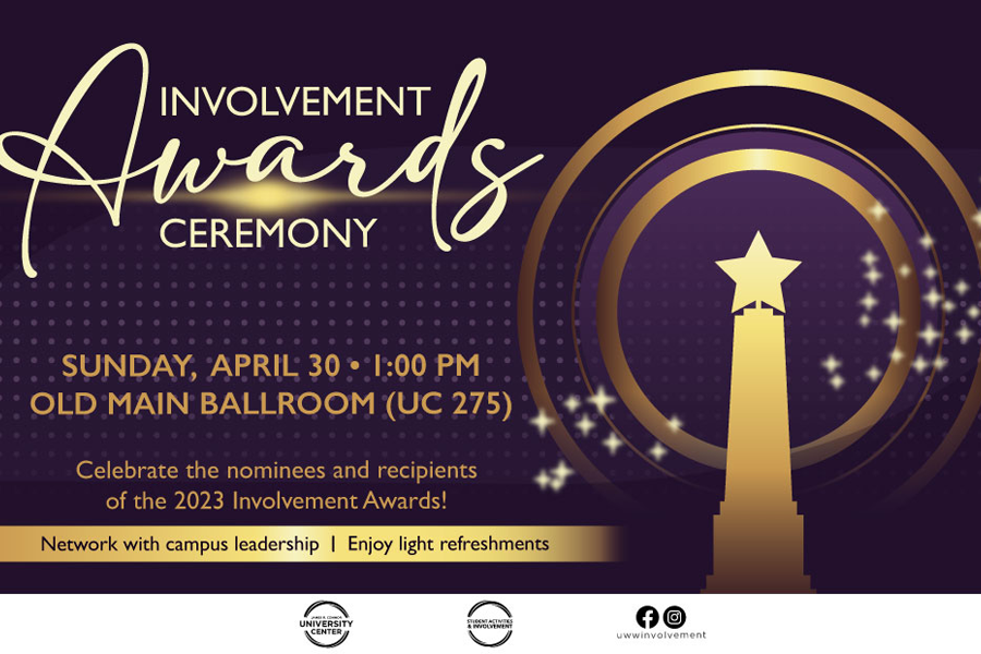 Involvement Awards graphic with gold and purple background.