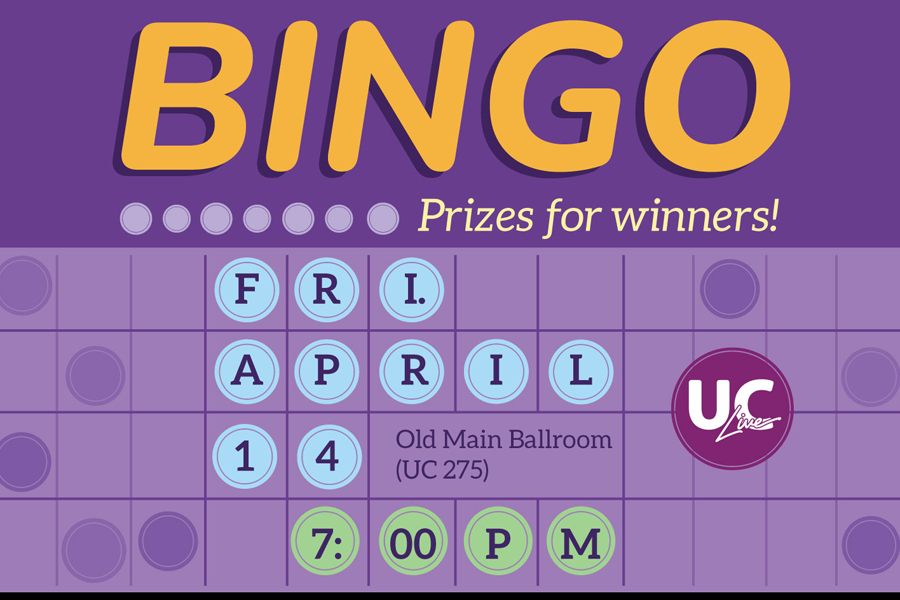 Bingo graphic with purple background.