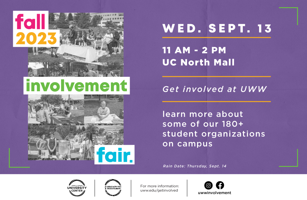 Involvement Fair graphic with purple background.