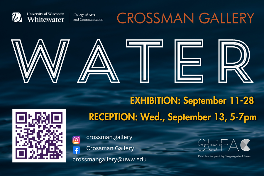 WATER at the crossman gallery graphic with blue background.