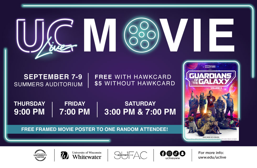 UC movies graphic with purple background.