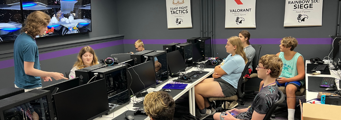 Summer camp attendees in the Esports Studio