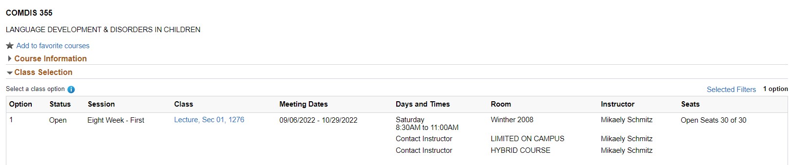 Screenshot of limited on campus example