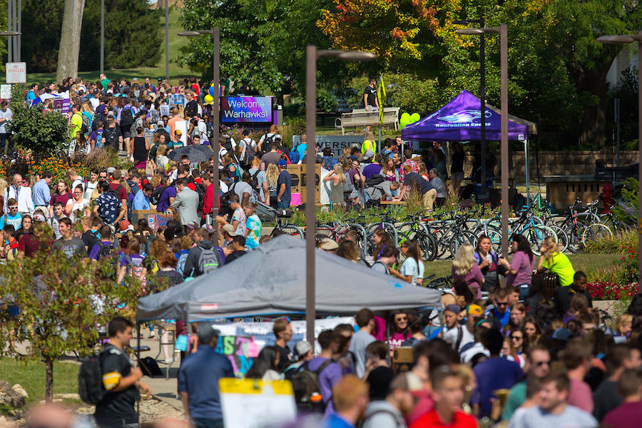 Students mingle with at the Student Involvement Fair for student organizations 