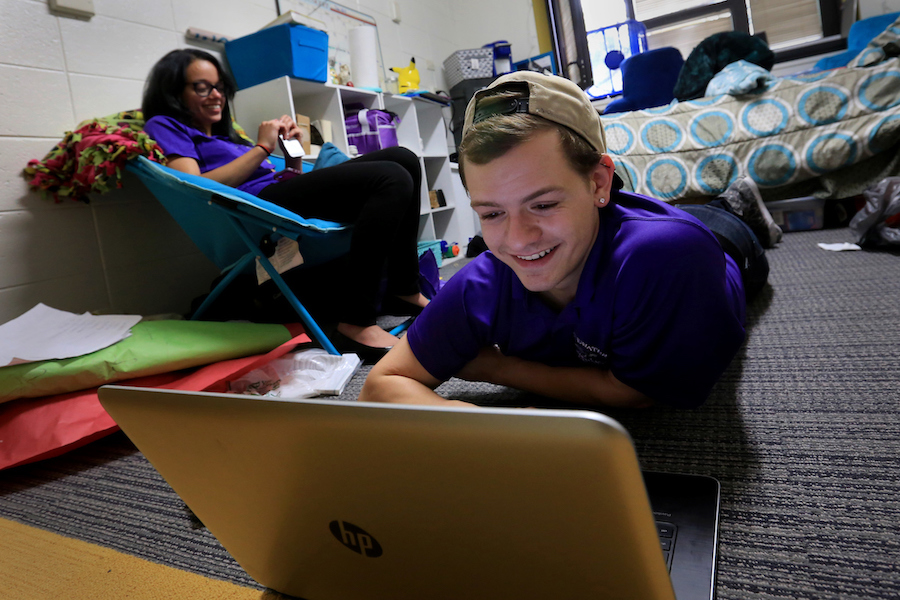 Students studying together in UW-Whitewater residence hall
