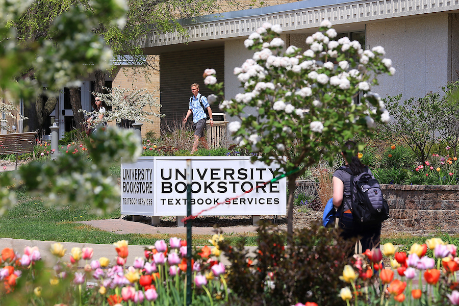 UW-Whitewater Bookstore building in spring