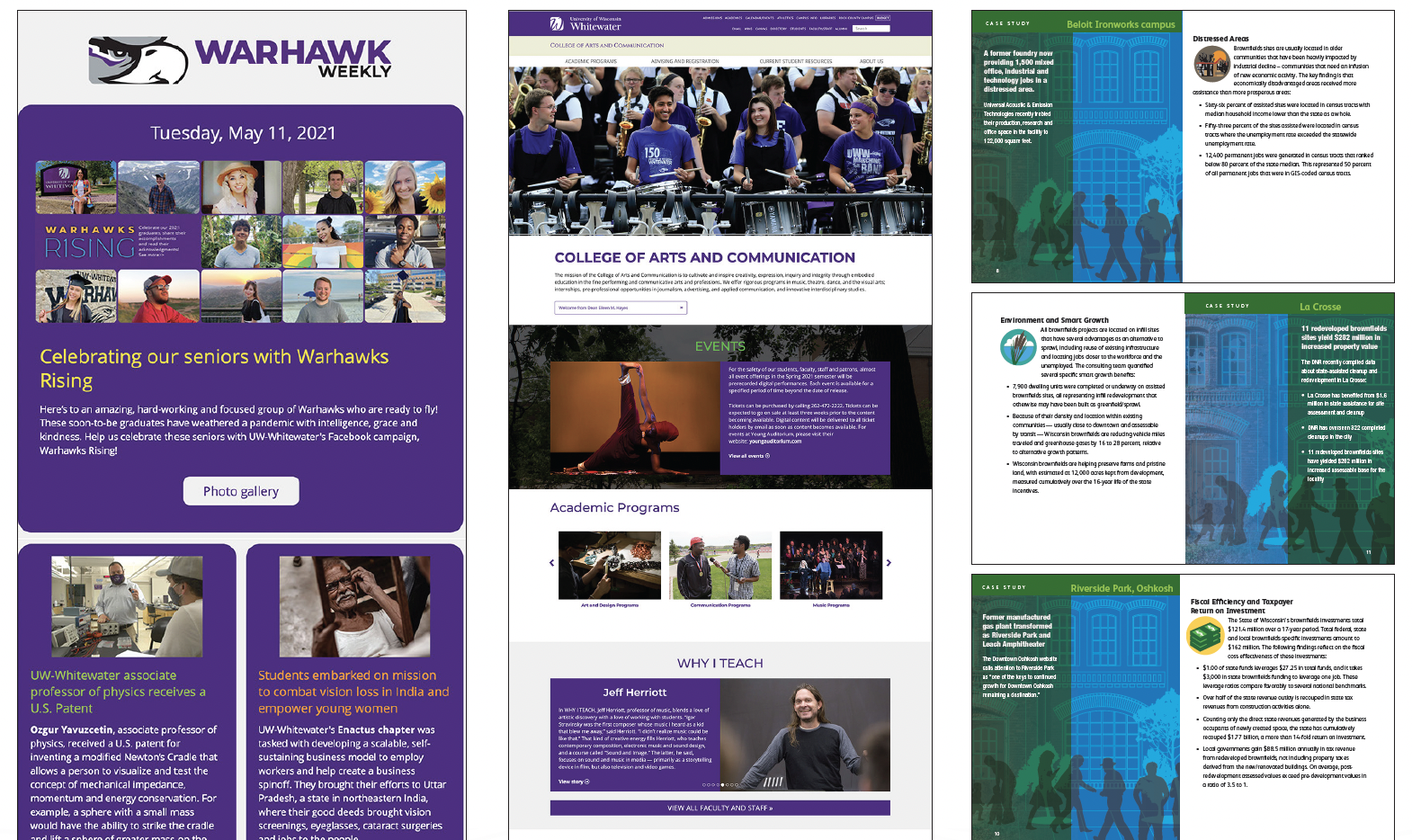 Screenshot of three webpage layouts.