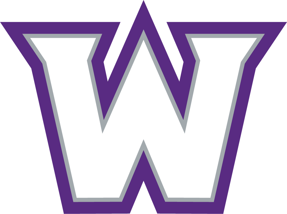 White w with gray and purple border.