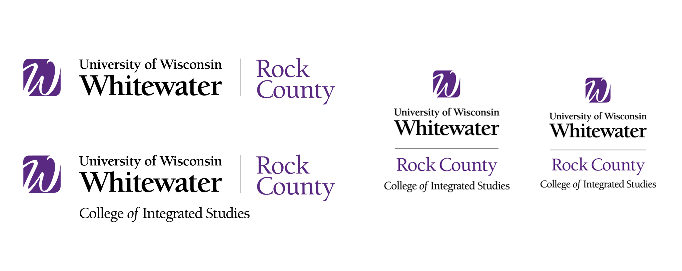 Four variations of the UW-Whitewater Rock County logo