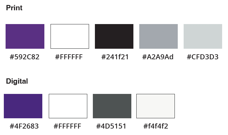 Purple, white, black, and gray color palettes.