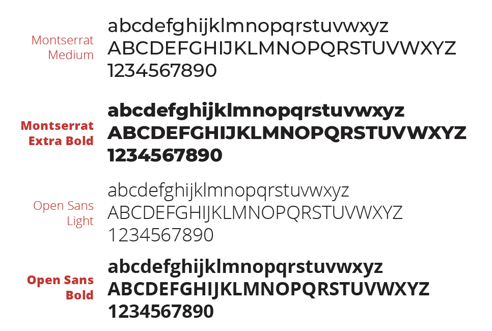 bolded and light Montserrat and Open Sans typefaces