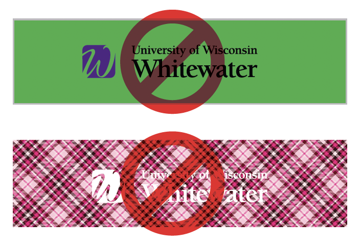 UW-Whitewater logos over green and pink plaid backgrounds.