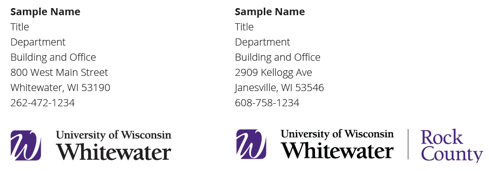 Two lockups of email signature examples.