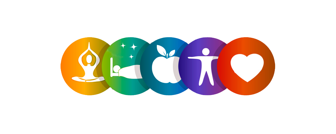Colorful icons representing wellness.