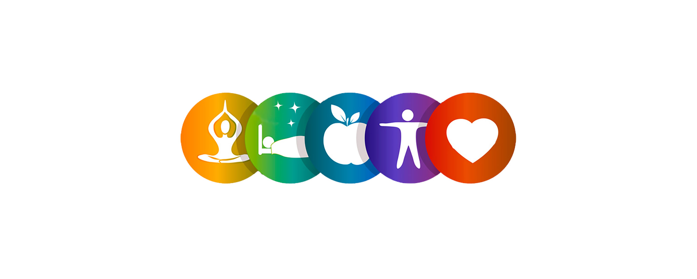 Worksite wellness logo. Multi-colored circles with wellness icons in them in white